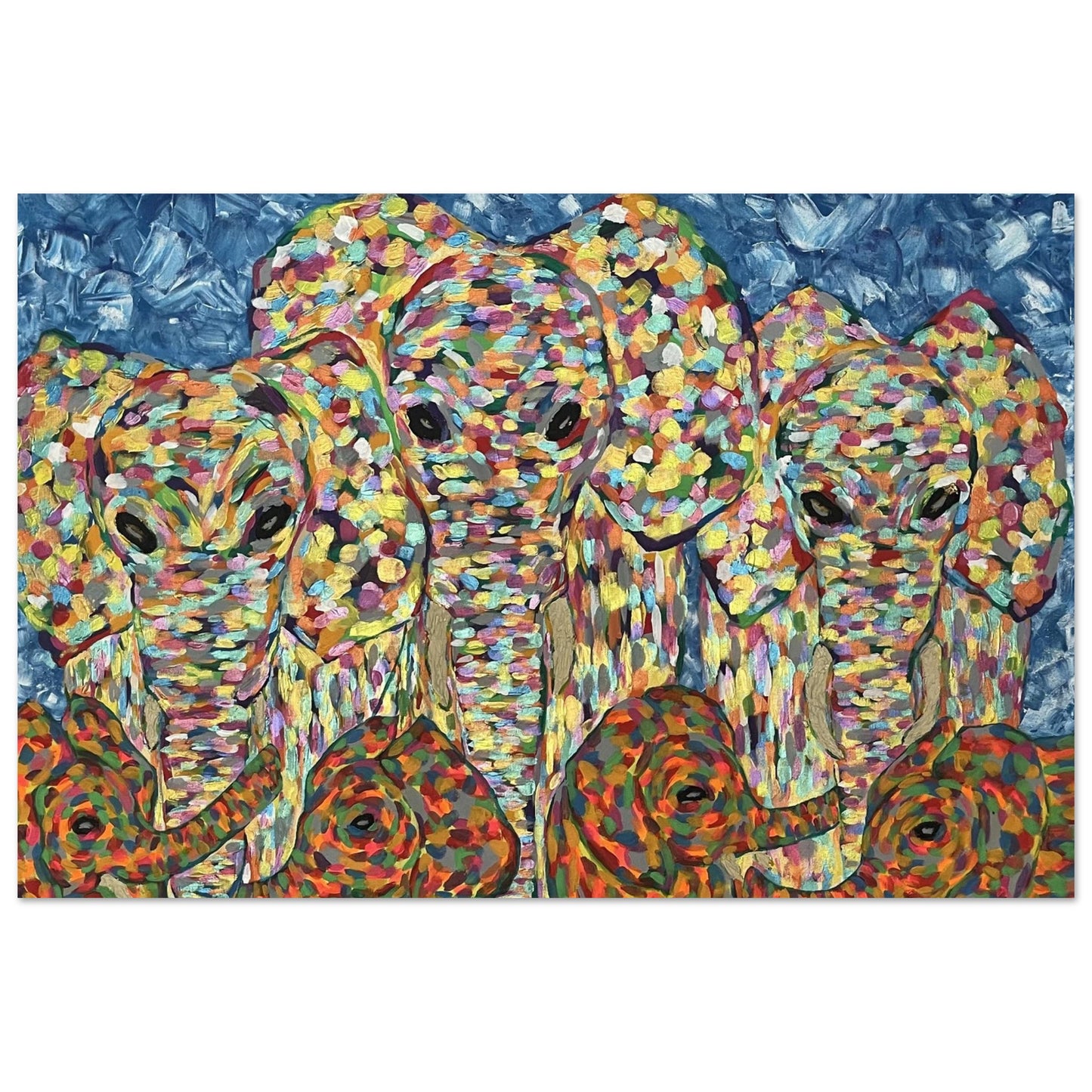 Multi Coloured Elephants Aluminium Prints