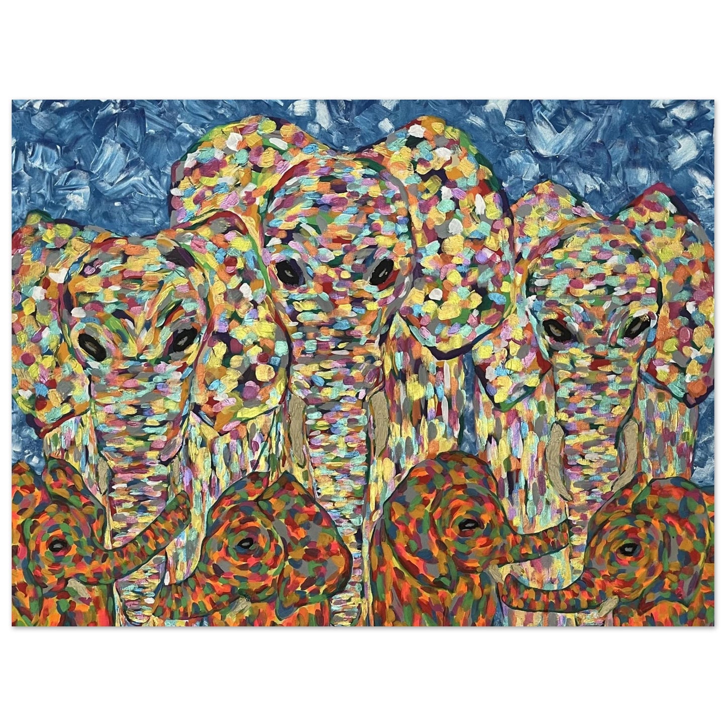 Multi Coloured Elephants Aluminium Prints