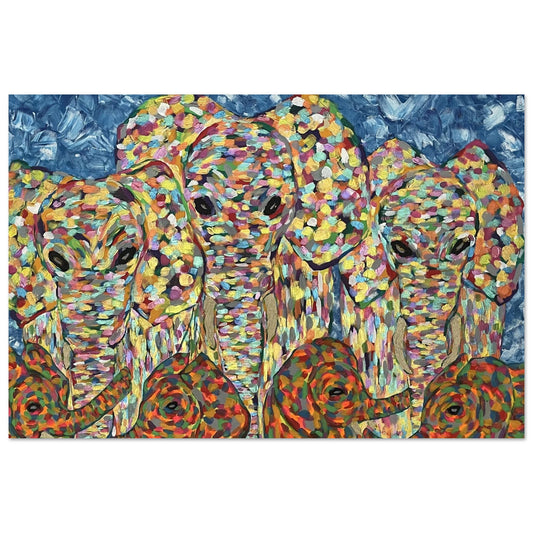 Multi Coloured Elephants Aluminium Prints