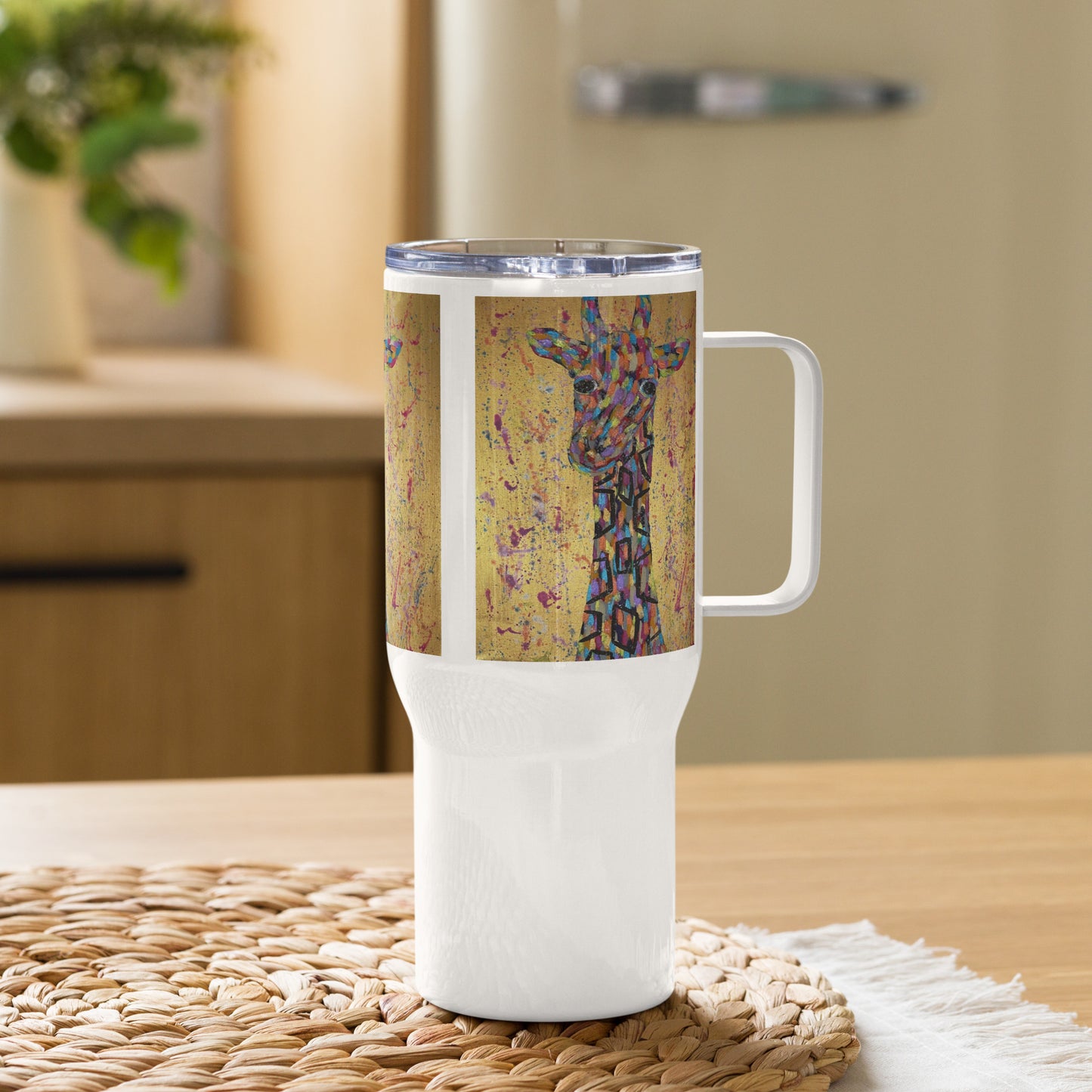 Gold Giraffe Travel mug with a handle