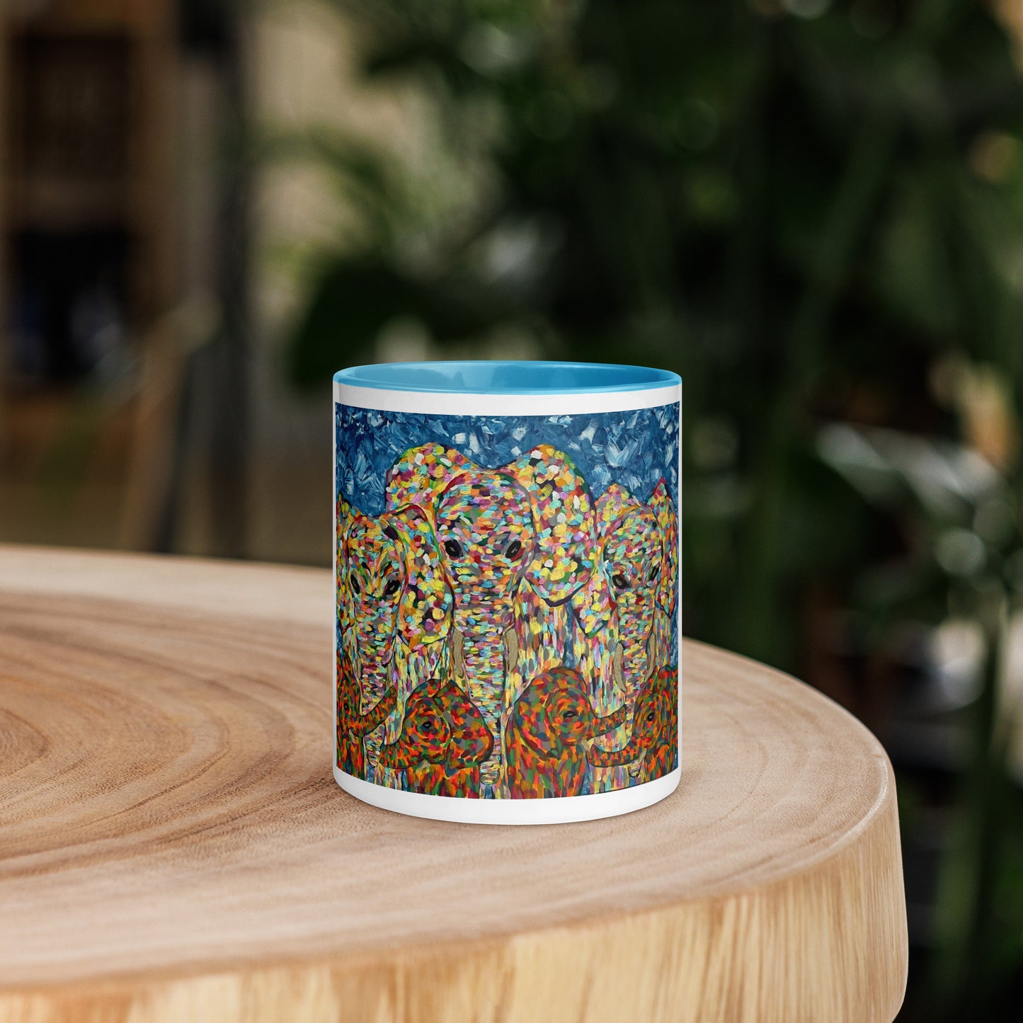 Multi Coloured Elephants Mug with Colour Inside