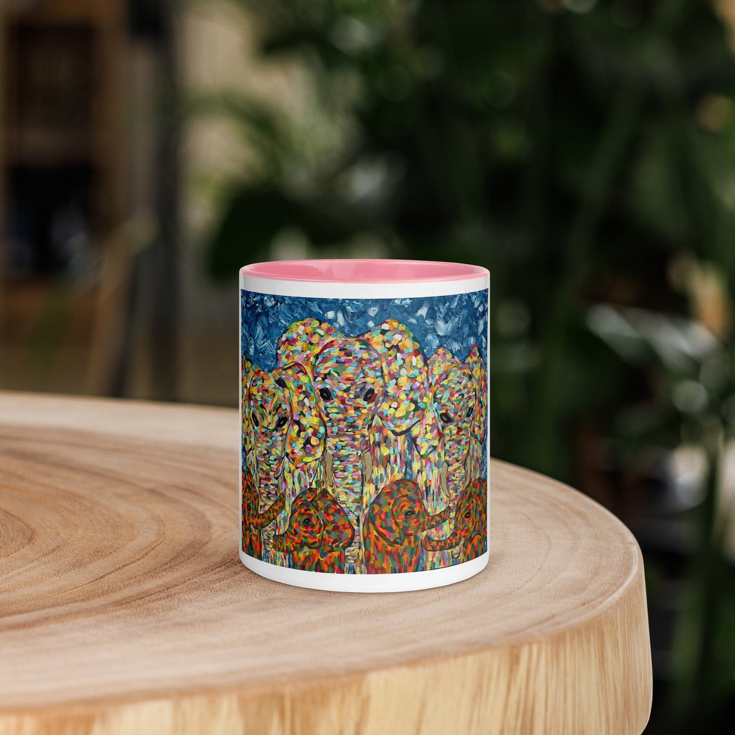 Multi Coloured Elephants Mug with Colour Inside